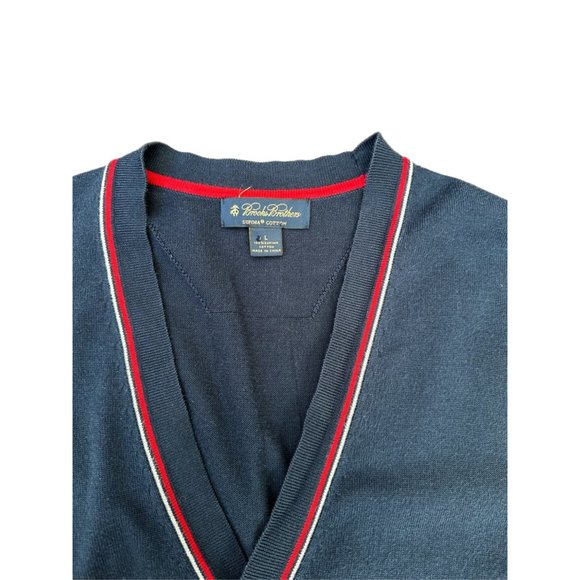 Vintage Brooks Brothers Navy Red White Button Up Cotton Cardigan | Size Large - Picture 9 of 9